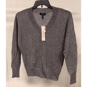 Women's AQUA Cashmere V-Neck Sweater Long Sleeve Medium Grey XS New